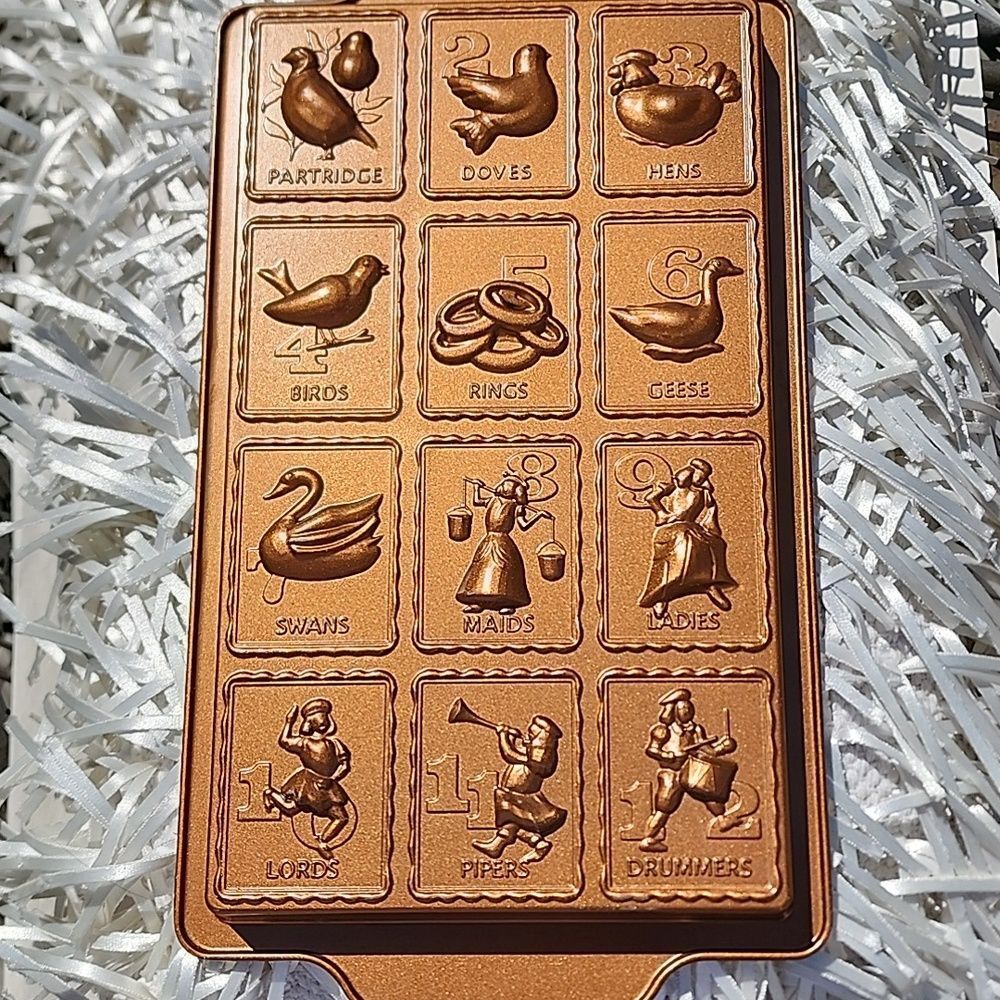 12 Days Of Christmas Bronzed Hvy Aluminum Cast Wall Decor Shortbread Cookie Mold